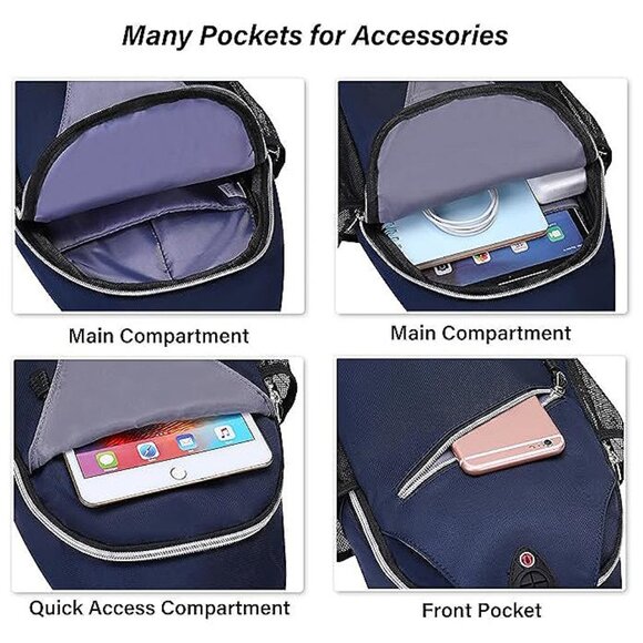 Sling Backpack, Multipurpose Crossbody Shoulder Bag Travel Hiking Navy Blue - Picture 2 of 6